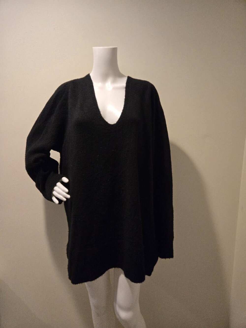 J Crew Stretch V-Neck Tunic Sweater Black XL